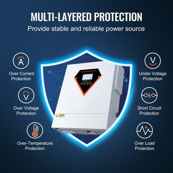 Hybridisolarinvertteri-laturi 3500W 230V, sisäänrakennettu 60A MPPT-ohjain tehokkuuden maksimoimiseksi.