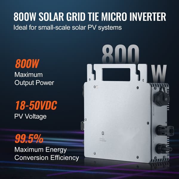 Aurinkosähkön Mikroinvertteri 800W, IP67 Vedenpitävä, etävalvonta sovelluksella ja WIFI:llä.