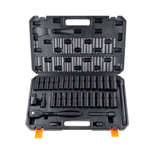 1/2" Drive Impact Socket Sæt, 33 dele, SAE 3/8"-1" & metrisk 10-24mm, 6-punkts Cr-V stål, solid konstruktion, inkl. opbevaringsetui.