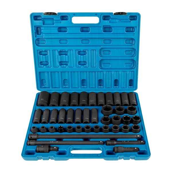 Stiknøglesæt 1/2" – 43 dele, standard udvalg, 6-punkt metriske stik, 9-30 mm (standard/dyb).