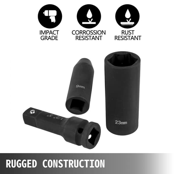 Stiknøglesæt 1/2" – 43 dele, standard udvalg, 6-punkt metriske stik, 9-30 mm (standard/dyb).