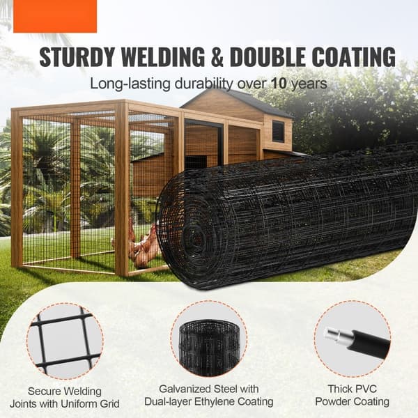 Hardwareklud, 48'' x 50' galvaniseret trådnetrulle, 16 gauge kyllingetrådshegn, vinylbelagt metaltråd til hønsegård og kaniner.