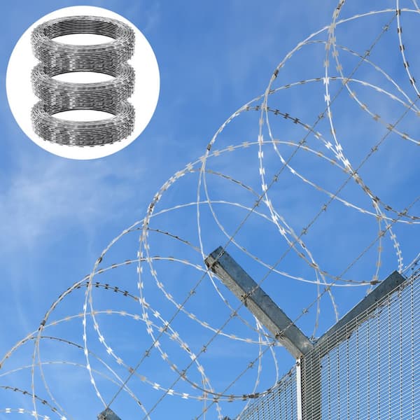 Partakoneen piikkilanka 147 jalkaa, 3 rullaa terästä, kaksinkertainen spiraali, Rolls Razor puutarhaan.