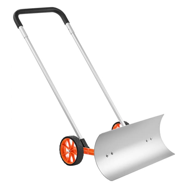 Pyörillä varustettu 30" lumilapio, metallinen, kestävä, leveä terä ja U-muotoinen alumiinikahva lumenpoistoon.