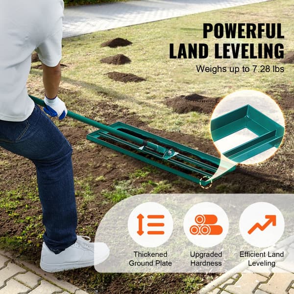Nivelleringsrive, 30"x10" græsplæneværktøj, robust 78" stål håndtag, ideel til havearbejde og golfplæner.