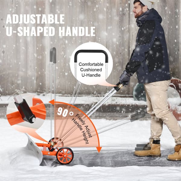 Sneskovl med hjul, 37" til indkørsel. ABS-materiale, robust med bredt blad og U-formet aluminiums håndtag til effektiv snerydning.