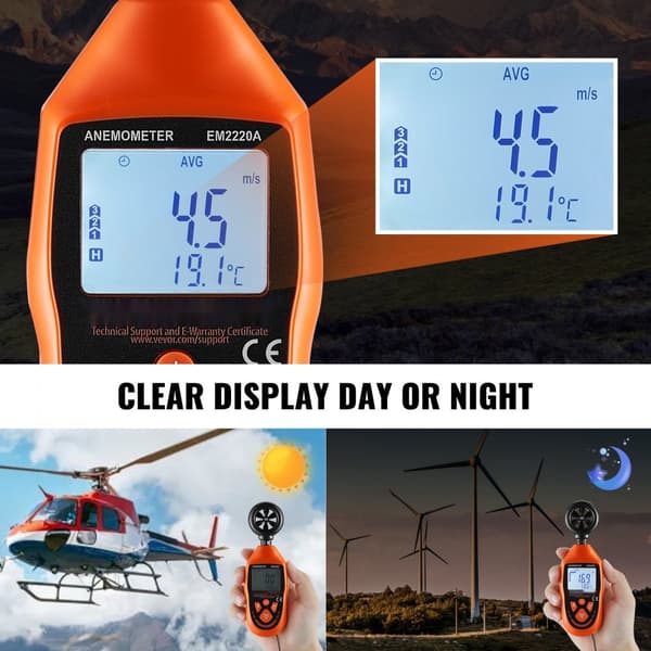 Käsituulimittari, digitaalinen LED-näyttö, mittaa tuulen nopeuden ja lämpötilan purjehdukseen ja surffaukseen.