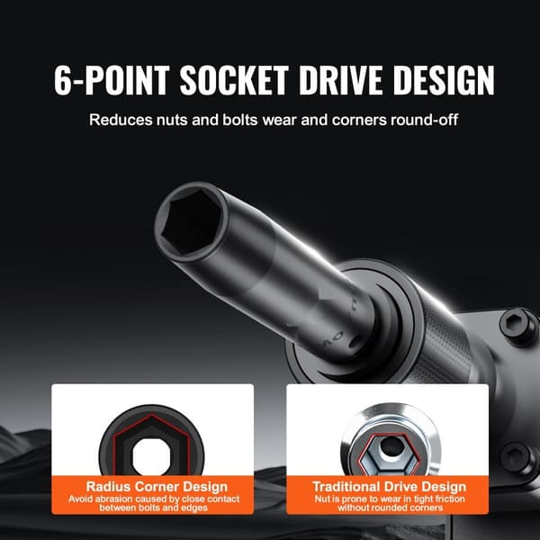1/2" Drive Impact Socket Set, 13-delat djupsockelset Metrisk 10-24mm, 6-punkts CR-V stål, för bilreparation, robust, med väska