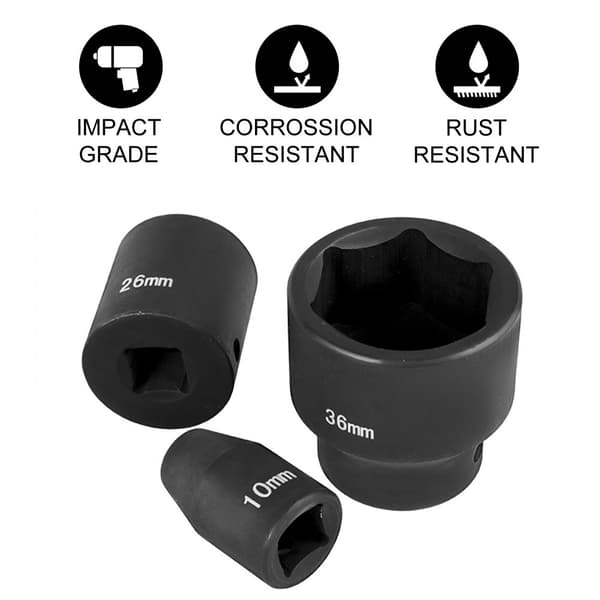 Iskukantasarja 1/2", 26 osaa, matala 6-pistekanta, kestävä CR-M0 rakenne, vetohylsysarja 10-36 mm, säilytyskotelo.
