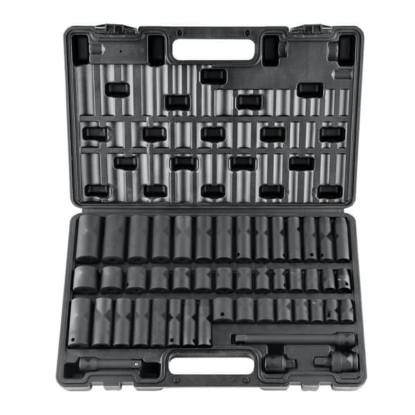 3/8" Iskukantasarja, 48 Osaa SAE (5/16"-3/4") & Metri (8-22mm) 6 Piste Cr-V Jatkotanko ja Pora-adapteri säilytyksessä.