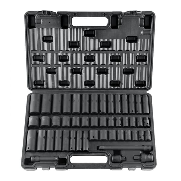 3/8" Iskukantasarja, 48 Osaa SAE (5/16"-3/4") & Metri (8-22mm) 6 Piste Cr-V Jatkotanko ja Pora-adapteri säilytyksessä.
