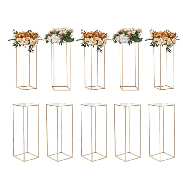 10 STK 31,5"/80 cm høje bryllupsblomsterstativer i metal med akryl, geometriske rektangulære gulddisplay til festdekorationer og receptioner.