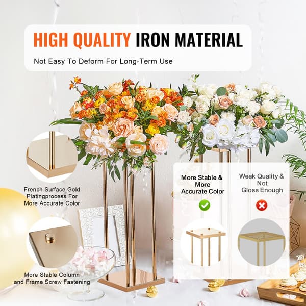 4 stk guldmetal søjler til bryllupsblomster, 60 cm høje, geometriske vaser til receptioner og festlige begivenheder.