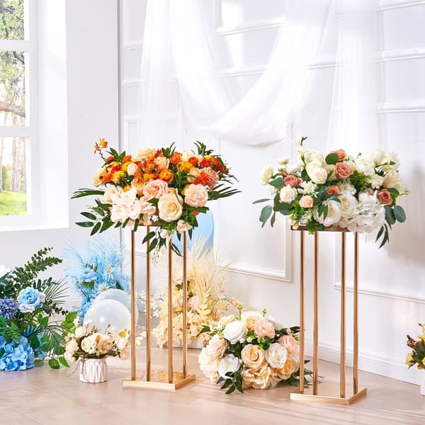 4 stk guldmetal søjler til bryllupsblomster, 60 cm høje, geometriske vaser til receptioner og festlige begivenheder.
