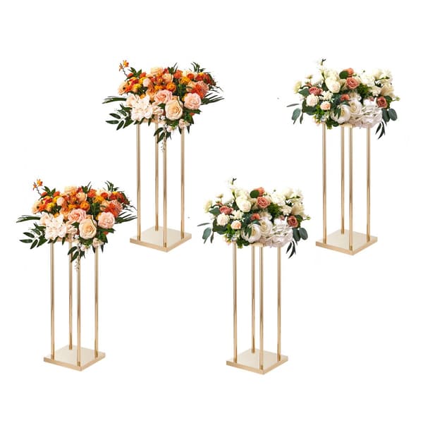 4 stk guldmetal søjler til bryllupsblomster, 60 cm høje, geometriske vaser til receptioner og festlige begivenheder.