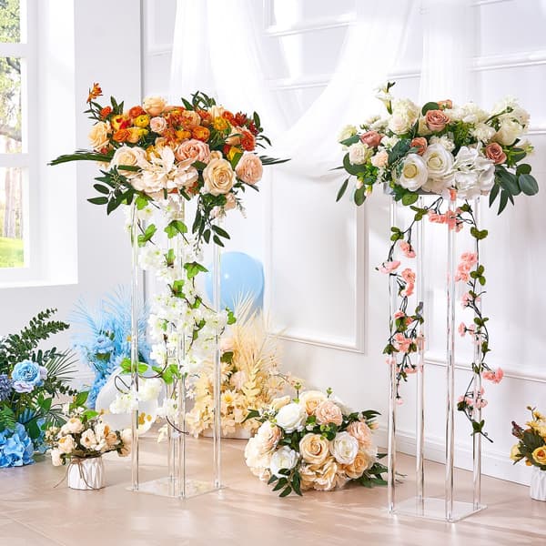 2 stk 31,5 tommer/80 cm højt bryllupsblomst stativ i akryl, geometrisk design til fest og reception. Perfekt til hjemmedekoration.