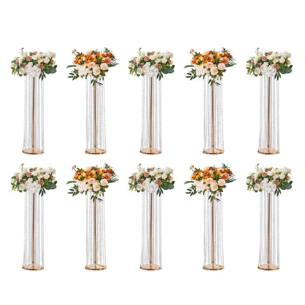 10 STK 35,43 tum/90 cm Hög Kristall Bröllopsblommor, Lyxiga Centerpieces Vas Metall, Perfekt för T-scen Bröllopsfest.