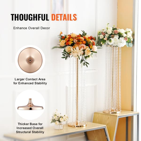 2 stk 35,43 tommer / 90 cm høje krystal blomsterstandere, luksuriøse centerpieces i metallisk guld, ideelle til bryllup og festdekorationer.