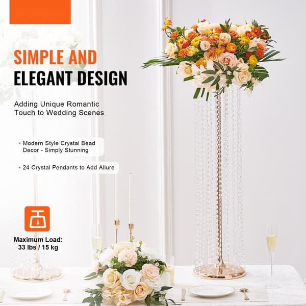 2 stk 35,43 tommer / 90 cm høje krystal blomsterstandere, luksuriøse centerpieces i metallisk guld, ideelle til bryllup og festdekorationer.