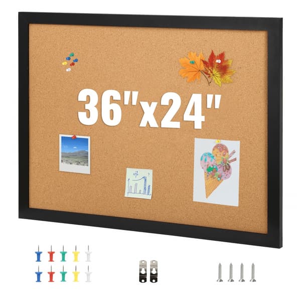 Korktavle 36x24 tommer med MDF-ramme, inkl. 10 knappenåle til visning og dekoration i hjemmet, kontoret og skolen.