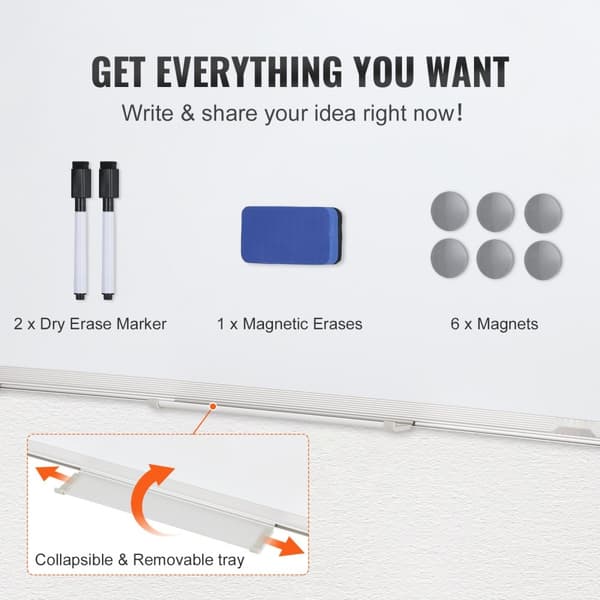 Magnetisk whiteboard, 24 x 18 tommer, tør-erase tavle med aluminiumsramme. Inkluderer 1 magnetisk visker, 2 tuscher og bærevogn til kontor og skole.