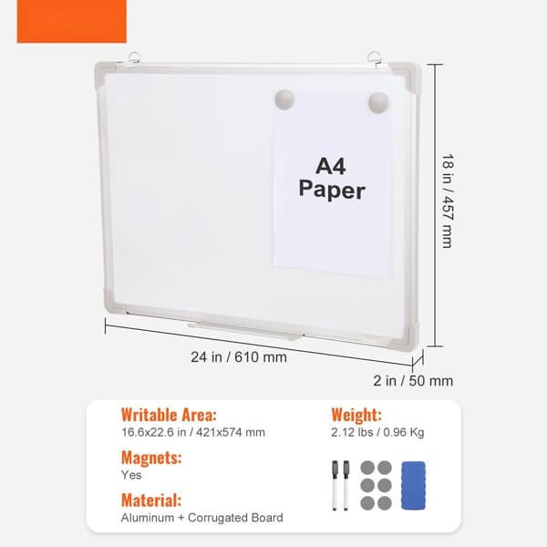 Magnetisk whiteboard, 24 x 18 tommer, tør-erase tavle med aluminiumsramme. Inkluderer 1 magnetisk visker, 2 tuscher og bærevogn til kontor og skole.