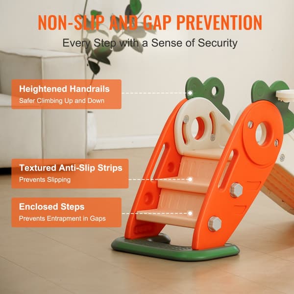 Småbørnsrutsjebane til 1-12 år, inkl. klatrestige og basketballbøjle. Indendørs/udendørs legetøj, anti-slip design og egnet til børn under 40 kg.