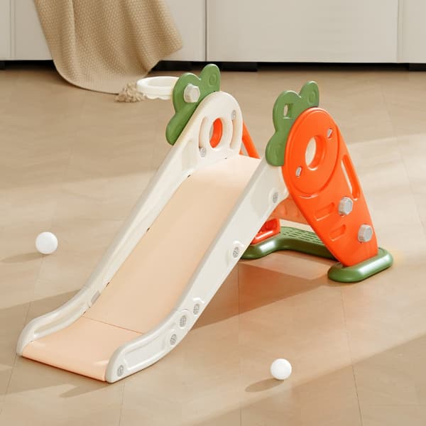 Småbørnsrutsjebane til 1-12 år, inkl. klatrestige og basketballbøjle. Indendørs/udendørs legetøj, anti-slip design og egnet til børn under 40 kg.
