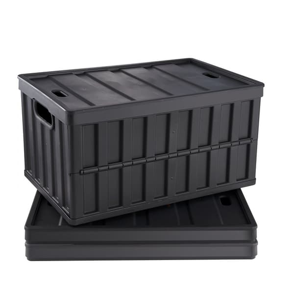 Sammenklappelige opbevaringskasser med låg, 65 L (3-pak), foldbare plastikbokse til tøj, legetøj og dagligvarer.