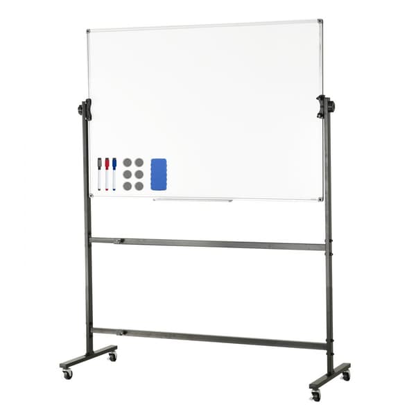 Rullende tavle, 48x32 tommer dobbeltsidet magnetisk, justerbar højde og 360° rotation. Perfekt til kontor og skole med hjul og bakke.
