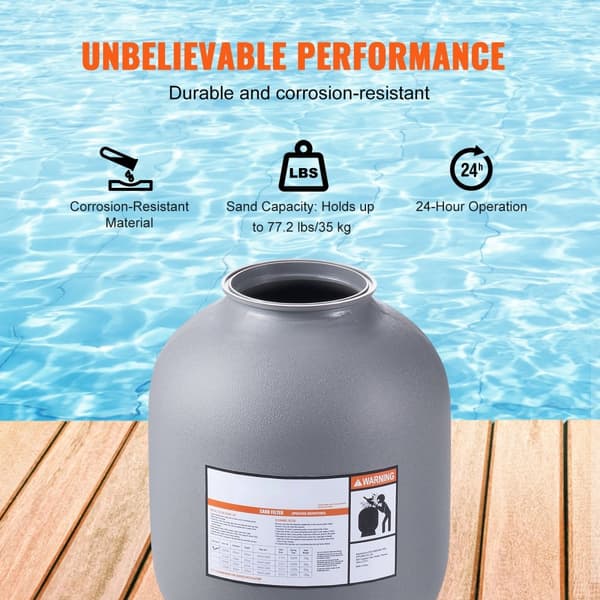 Sandfilter på 16 tommer til inground pool. Op til 35 GPM flow. Inkl. 7-vejs ventil, tilbageskylning, skylning og vinterlukning.