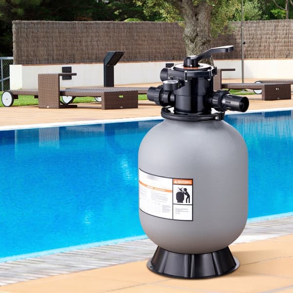 Sandfilter på 16 tommer til inground pool. Op til 35 GPM flow. Inkl. 7-vejs ventil, tilbageskylning, skylning og vinterlukning.
