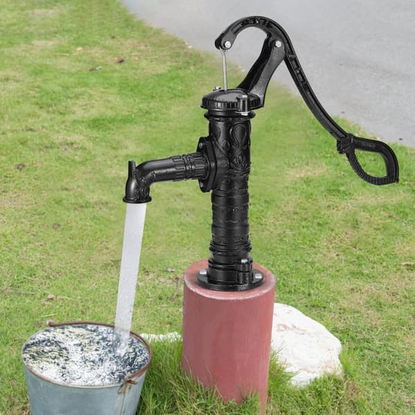 Antik handpump 14,6 x 5,9 x 25,6 tum, gjutjärn, enkel installation med 0,5" hål. Perfekt för trädgårdsdammar. Svart.