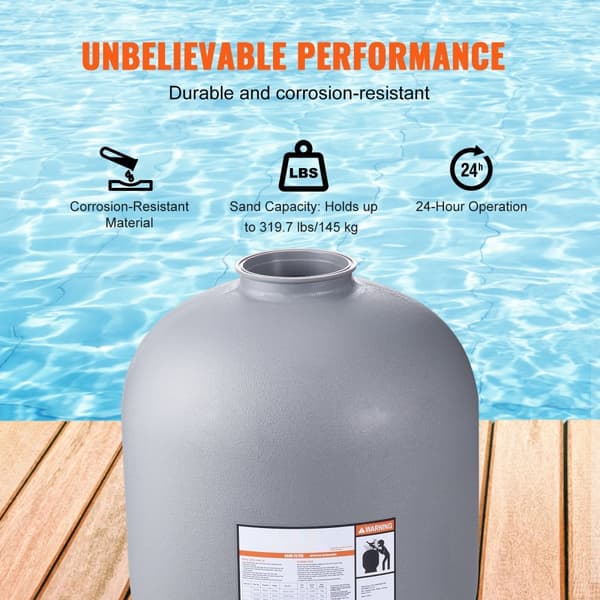 Sandfilter 24", op til 65 GPM flow, inground pool system med 7-vejs ventil, funktioner: tilbakeskylning, skylning, recirkulering, vinterlås.