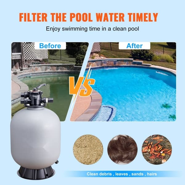Sandfilter 24", op til 65 GPM flow, inground pool system med 7-vejs ventil, funktioner: tilbakeskylning, skylning, recirkulering, vinterlås.