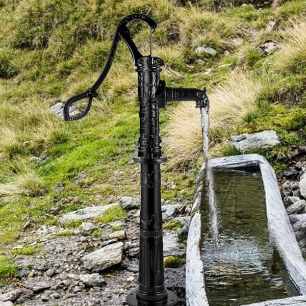 Handvattenpump med stativ, 15,7 x 9,4 x 53,1 tum, 26 tum stativ för enkel installation, rustik gjutjärnsbrunnspump för trädgård.