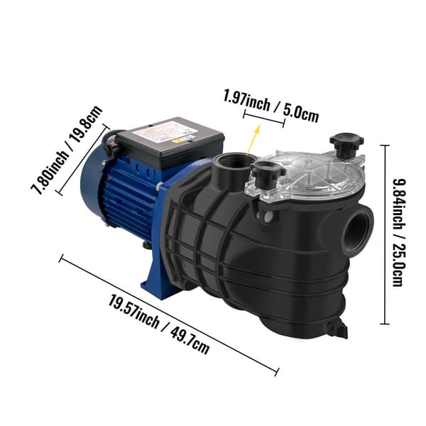 1 HK Poolpump, 18000 L/h 750W In-/Utomhuspoolpump med sil, renar poolvatten, 1,97" inlopp/utlopp, inkl. slangar