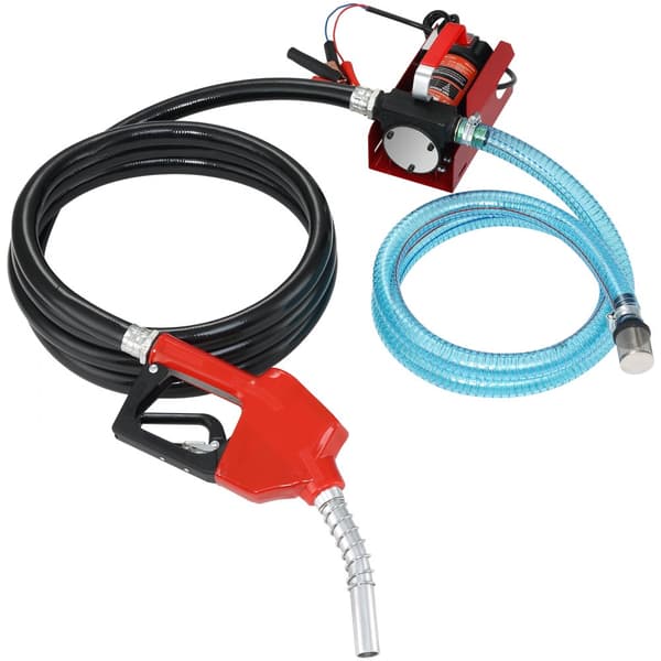 Brændstofoverførselspumpe, 12V DC, 10 GPM, 26,2 fod løft. Bærbar elektrisk dieselpumpe m. automatisk afspærring og slanger til diesel og olie.