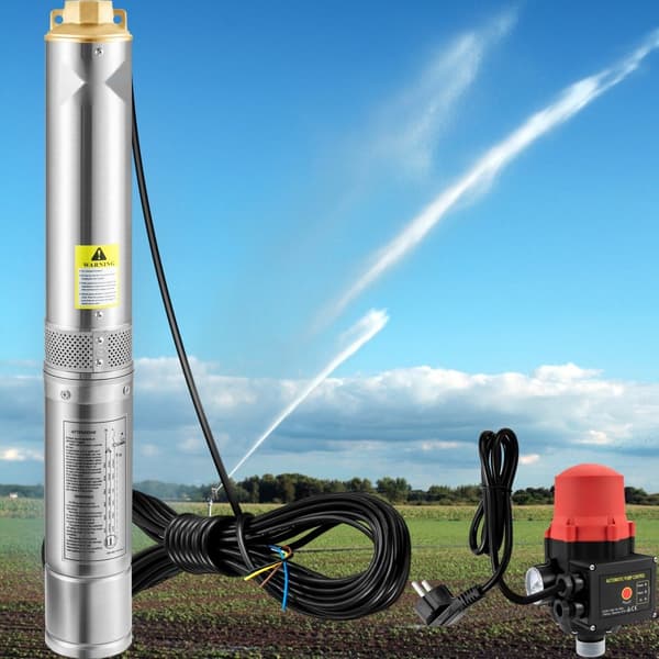 Dykpumpe 750W, 230V/50Hz, 105L/min, 62m løftehøjde. 20m ledning og automatisk trykafbryder. Rustfrit stål - ideel til industri.
