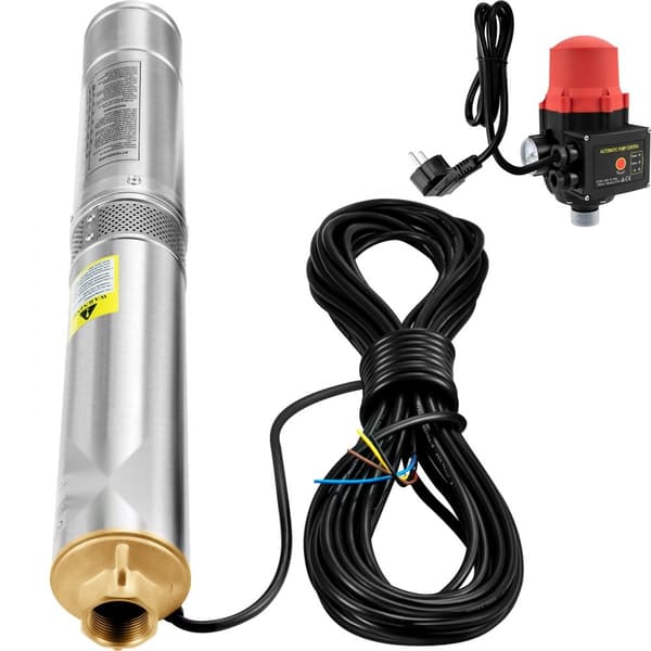 Dykpumpe 750W, 230V/50Hz, 105L/min, 62m løftehøjde. 20m ledning og automatisk trykafbryder. Rustfrit stål - ideel til industri.