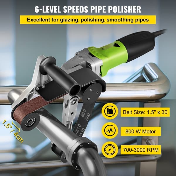 800W Rørbåndsliber til rustfrit stål og aluminium. 180 mm, 6 hastigheder op til 3000 o/min. Effektiv slibning og polering.