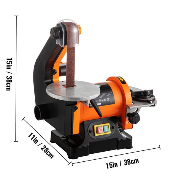 Elektrisk båndslibemaskine 5" med 300W, 2950 RPM og variabel hastighed. Ideel til metalbearbejdning i værkstedet.