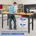 Pikkukuva 2 / 9: Säädettävä työpöytä, korkeus 72-97 cm, kantavuus 900 kg, pistorasiat ja kestävä rakenne toimistoon tai kotiin.