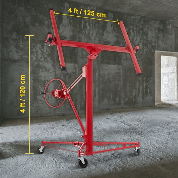 Gipsplade løftemaskine, 11 ft Panel lift med 150 lb kapacitet, stål med teleskoparm og 3 låsbare hjul, 48x192 inch.