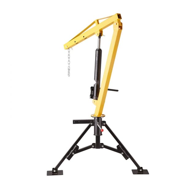 Hydraulisk pickup-kran med 1000 lbs kapacitet, 360° drejelig, trækmonteret. Ideel til byggeri, skovbrug og fabriksløft.