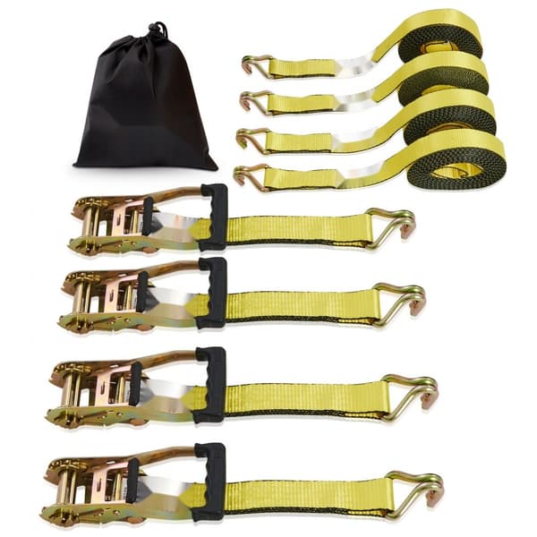 Ratskebånd (4PK) med 10.000 lb brudstyrke, inkluderer 4 premium 2" x 27" bånd med polstrede håndtag til sikker transport af last og udstyr.