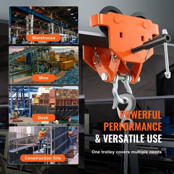 Manuel vogn, 2000 kg kapacitet, dobbelt-hjul skubbevogn, justerbar I-beam flangebredde 2,8"-6,7", slidstærk garagehejs i stål.