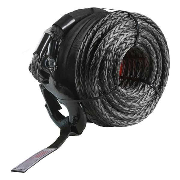 Synteettinen vinssiköysi 3/8" x 100' (26,500 lbs) suojaholkilla, taottu koukku ja vetohihna, soveltuu maastoautoille.