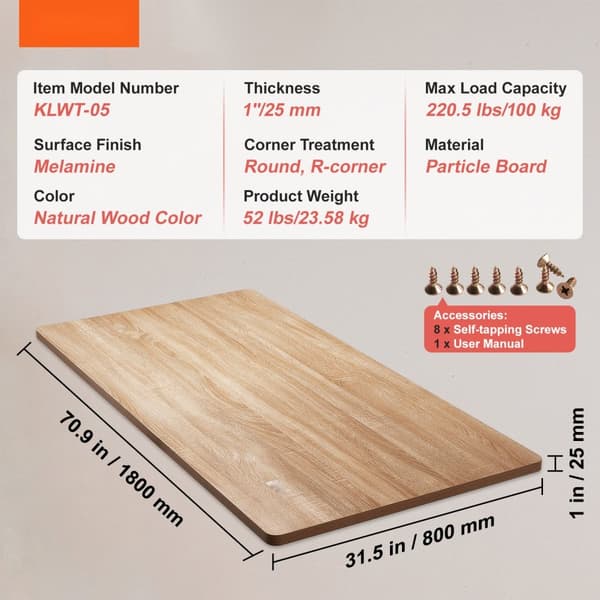 Bordplade 70,9" x 31,5" x 1", 220,5 lbs belastning, Universal spånplade til elektrisk højdejusterbart skrivebord, rektangulær design
