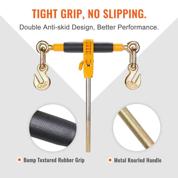 Ratchet Kædebinder, 3/8"-1/2" Heavy Duty, G80 kæder, 12000 lbs belastning, anti-skrid håndtag til fladbedstræk. 4 P